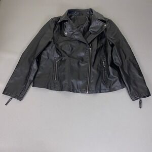 Max Studio Moto Biker Jacket Women's Size 1X Faux Leather Black Asymmetrical Zip